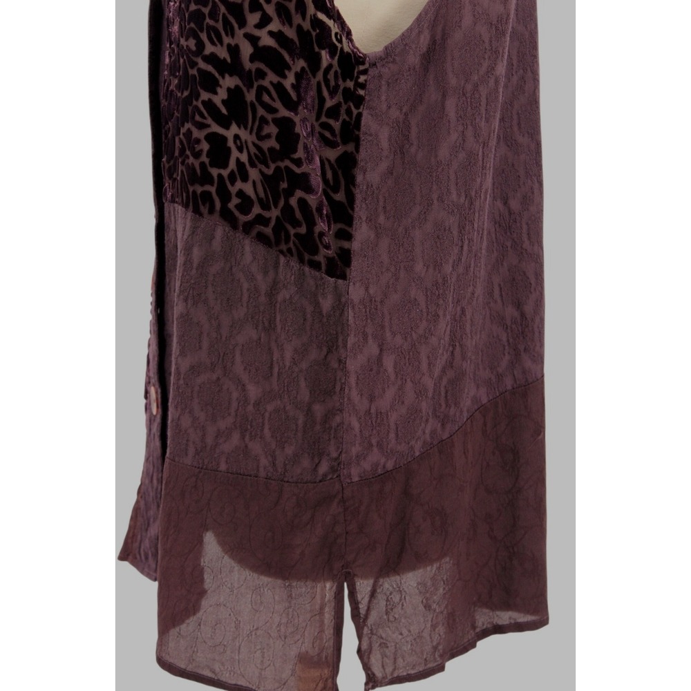 URU Velvet Burnout Sleeveless Blouse One‎ Size Purple Textured Jacquard Vintage - Picture 3 of 12